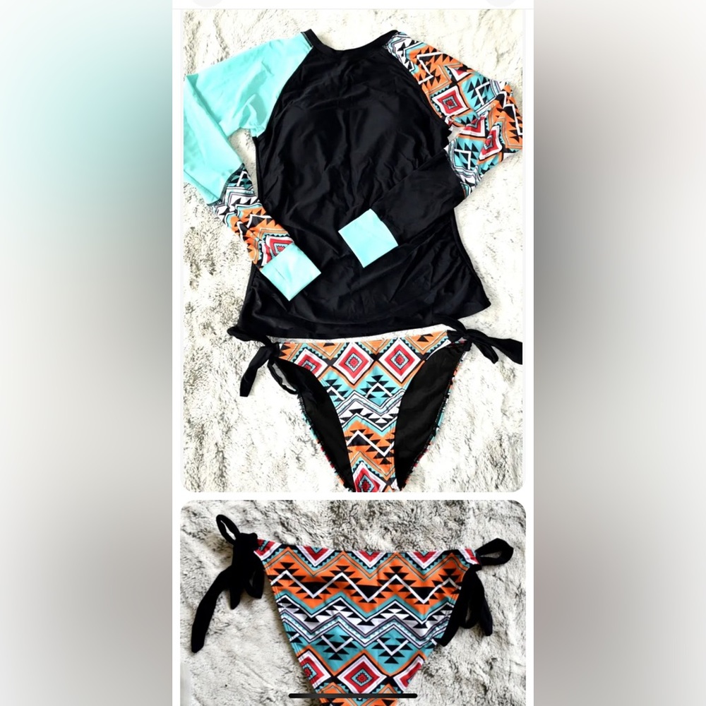 NEW Long Sleeve UV Sun UPF 50+ RashGuard  2 Piece Includes bikini bottom, M, NWT